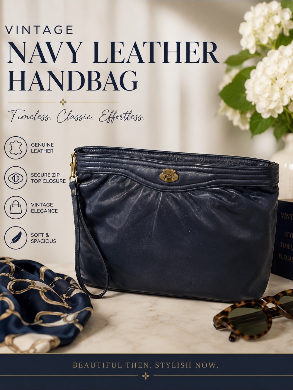 Vintage Eitienne Aigner Navy Leather Handbag
